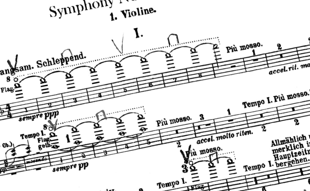 Music score with bowings